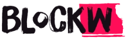 BlockW Logo in black letters written with a brush, the w is highlighted with a red brushstroke
